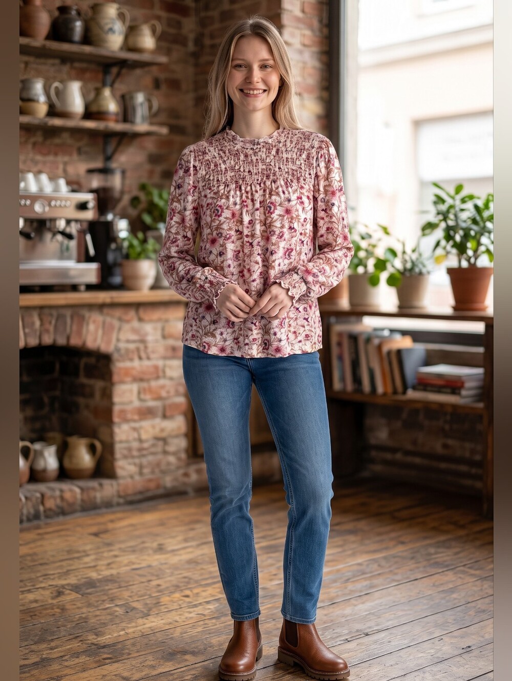 Lucky Brand Smocked Top Floral Fall Pattern - Picture 2 of 7